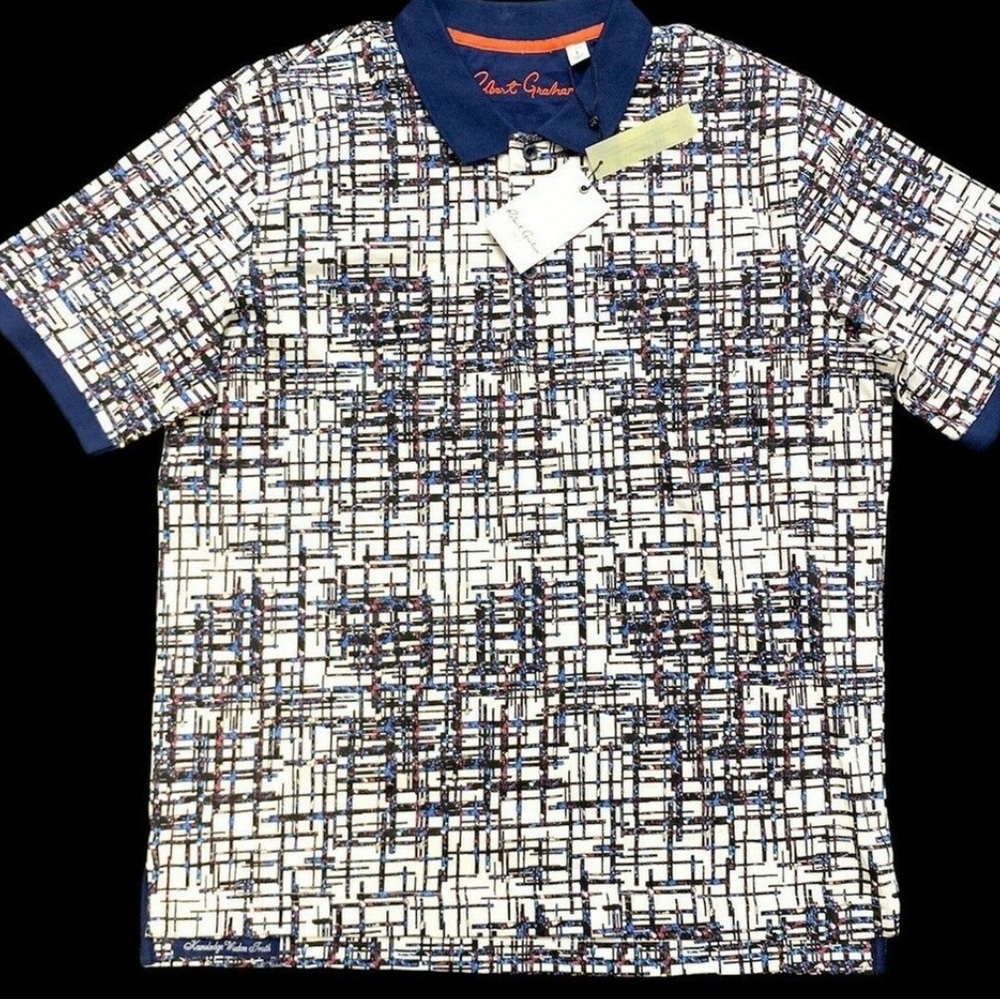 Robert Graham Polo Shirt large Men's Ashworth White Short Sleeve (fits smaller)